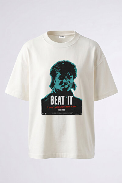 Anetos Μπλουζάκι Michael Jackson Beat It με στάμπα σε υπερμεγέθη λευκό χρώμα