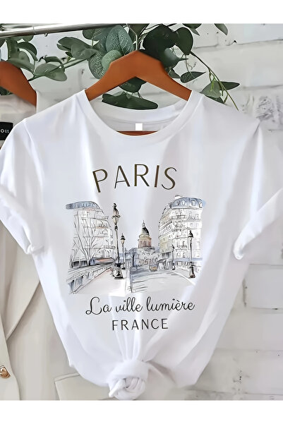 121 Elegant Women's Shirt,Paris Print T-Shirt, Spring/Summer Short Sleeved To...