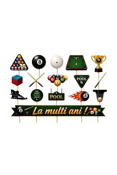 DecoParty Set de decorațiuni pentru tort – Tematică biliard, 16 piese, Carton...