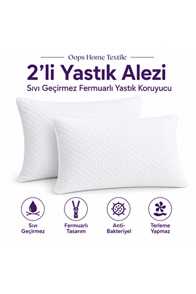 Havlucu Metin Yastık Alezi Sıvı Geçirmez Fermuarlı 2'Li Set 50 × 70 cm Yastık...