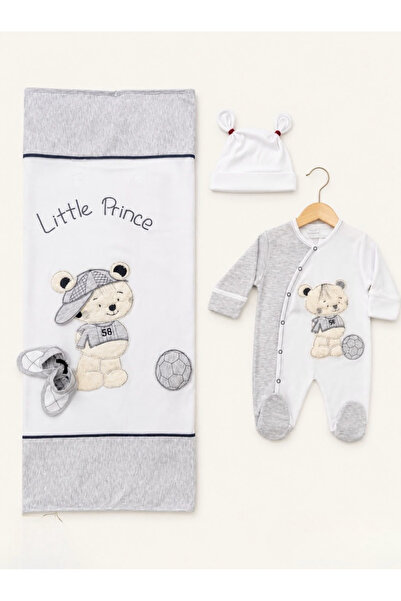 Kardeşler Bebe Baby Boy Teddy Bear Embroidered 4-Piece Blanket Romper Set (Ro...