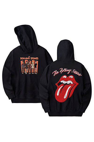 STİL-X The Rolling Stones Printed Cotton Long Sleeve Hooded Sweatshirt with 3...
