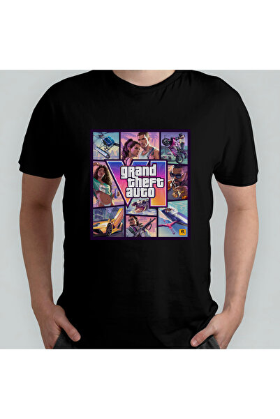 Pixxa تي شيرت GTA VI Grand Theft Auto 6 للجنسين مصنوع من القطن بنسبة 100% برق...