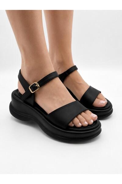 DX AYAKKABI Dx Women's Black Single Thick Strap Sandals