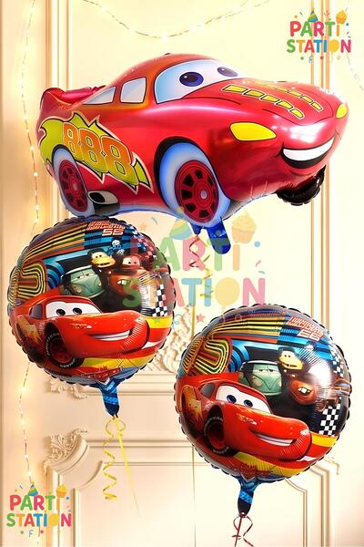 Parti Station Cars Arabalar Şimşek Mcqueen Balon Set 3 Parça