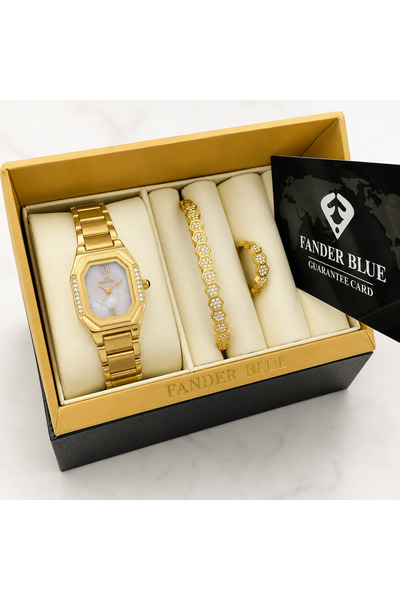 FANDER BLUE Fender Blue Women's Luxury 3-Piece Set – All Gold with Pearl Whit...