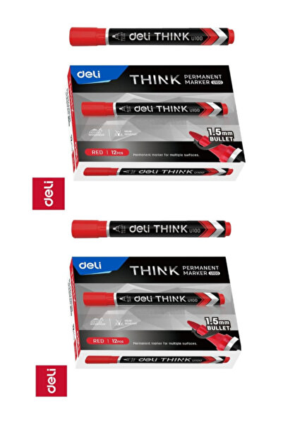 Deli Permanent Marker U100-40, 1.8mm Pack of 2 (24pcs Red)