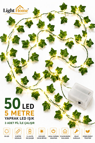 Light Home 5 Metre 50 LED’li Yapay Sarmaşık Peri Işık – Balkon, Bahçe, Oda ve...