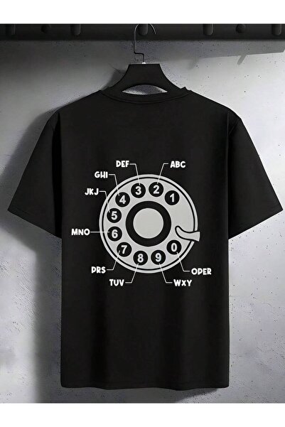 01THEONE Vintage Rotary Dial Telephone T-Shirt Men's Plus Size - Black Casual...
