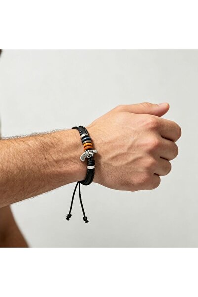 idei Unisex πλεκτό δερμάτινο βραχιόλι με μεταλλικό μενταγιόν, ρυθμιζόμενο σύσ...
