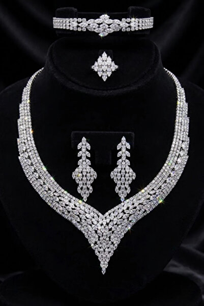 Otto Man Steel Jewelry Rodyum Kaplama Zirkon Taşlı Su Yolu Düğün Nişan Kolye ...