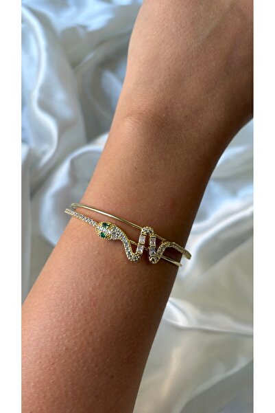 Eylülün Takısı Women's Gold Color Stone Snake Model Adjustable Bracelet