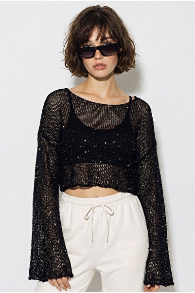 Hiccup LUCCI Top Crop Tricotat Larg Cu Paiete