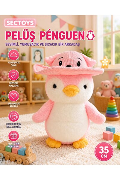 scntoys Pelüş Penguen 35Cm Dolgulu Oyuncak Pingu Şapkalı Peluş Penguen