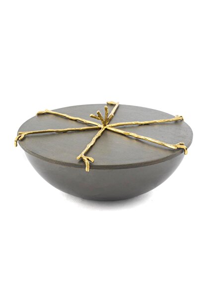 Mikasa Moor وعاء رمادي ذهبي مع غطاء فرع 27x12 سم