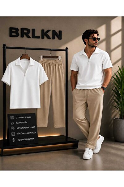 BRLKN طقم بدلة رياضية عثمانية بسحاب نصف كامل ملون