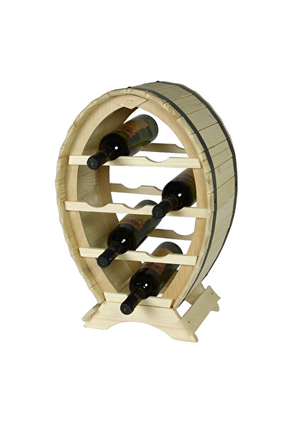 LimArt Suport Vin din Lemn Natur „Baril Majestic”, Capacitate 8 Sticle, Desig...