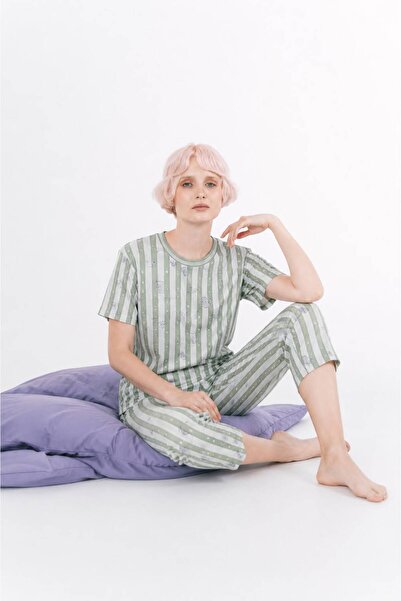 MODABOX 100% Cotton Combed Cotton Capri Pajama Set Short Sleeve T-Shirt and C...