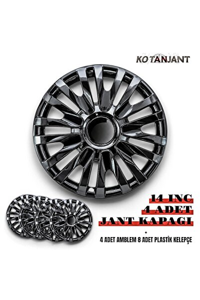 Kotanjant FİAT TOFAŞ SERÇE 14 İnç Jant Kapağı 4'lü Set Piano Black + 4 Amblem...