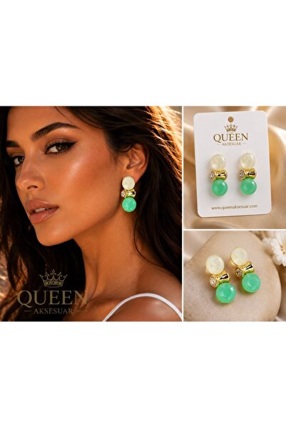 QUEEN AKSESUAR Luxury Aqua Green White Marble Pattern Bone Ball Stone Gold Ta...
