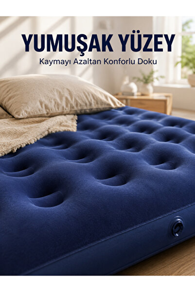 teknodayım Outdoor Inflatable Mattress Double Flocked Surface Comfortable Use