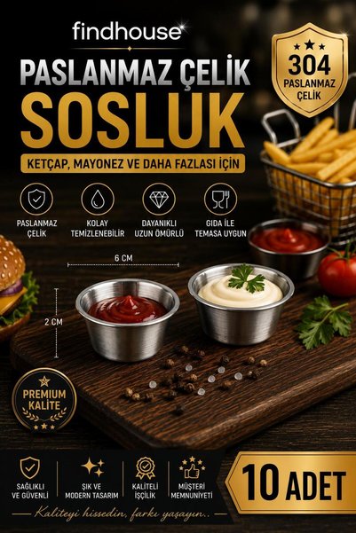 findhouse Stainless Steel 10 Pcs Mini Sauce Bowls for Pizza, Burger Presentat...