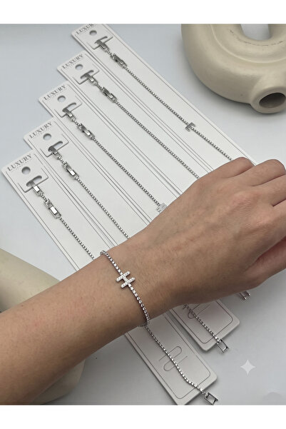 BİJU YILMAZ Steel Letter Bracelet with Stones Silver H