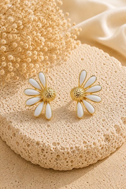Jack Ferrero Daisy Gold Detailed Daisy Shaped Steel Women's Earrings