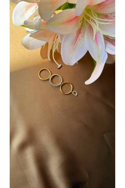 MonCheriAccessoire 14K Altın Kaplama Spinelli Harf Detaylı Yüzük
