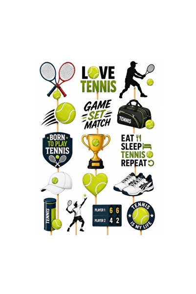DecoParty Set de decorațiuni pentru tort – Tematică tenis, 16 piese, Carton, ...