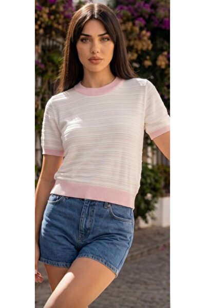 Pollena Women's Slim Knitwear Short-Sleeved Sweater Hn1457