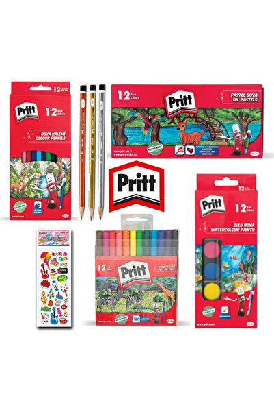 Pritt Boyama Seti 12 Kuru, Sulu, Pastel, Keçeli Boyalar Kurşun Kalem ve 1 Ade...