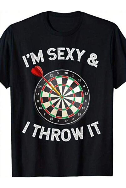 9JY تي شيرت مطبوع عليه عبارة "I'M Throwing Darts" بتصميم مرح - قميص فضفاض بأك...