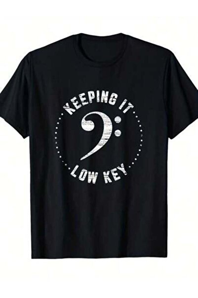 9TAY تي شيرت بطبعة "Keeping It Low Key" من Bass Clef - تي شيرت برسومات موسيقي...