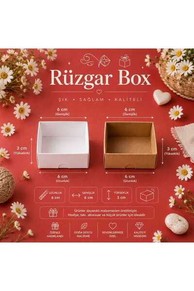 RUZGARBOX 6x6x3 cm Asetat Kapaklı Kraft Hediye Kutusu 100'lü Paket