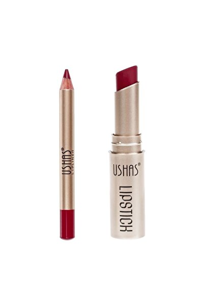 Ushas Set ruj de buze și creion, nuanță burgundia, 3.8 g – culoare intensă și...