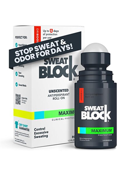 Sweat Block SWEATBLOCK Unscented Roll-On Deodorant for Unisex, 1.2 fl oz, All...