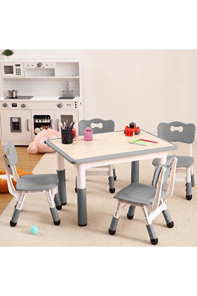 Garvee Kids Table and 4 Chairs Set, Height Adjustable Table and Chair Set wit...