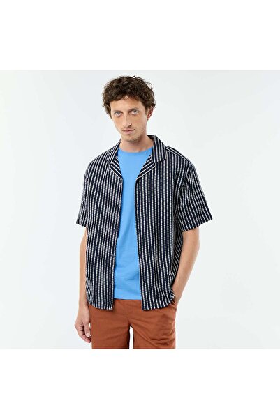 KIABI Textured Knit Short-Sleeved Shirt BLUE
