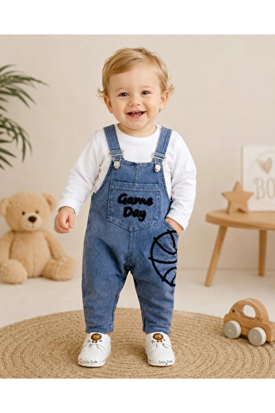 hümabebe Game Day Embroidered Knitted Denim Fabric Seasonal 2-Piece Salopet Set