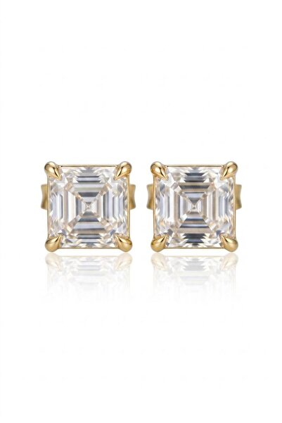MEETMAY 18K Gold Plated S925 Silver Asscher Cut Moissanite Stud Earrings - 0....