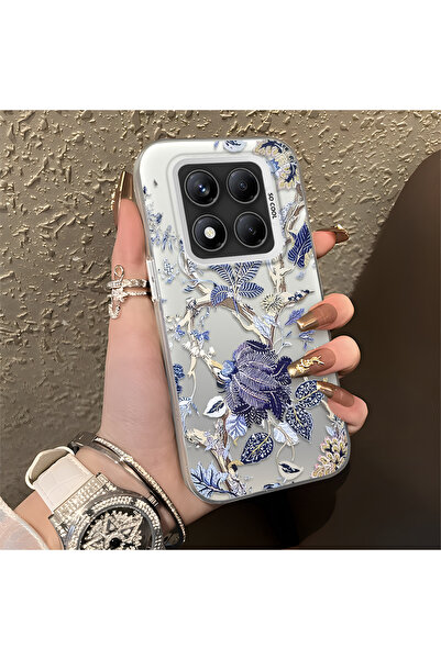 ARTISHELL Redmi Note 14 Pro 4G/5G Uyumlu Mavi Botanik Kuş Çiçek Deseni Darbey...