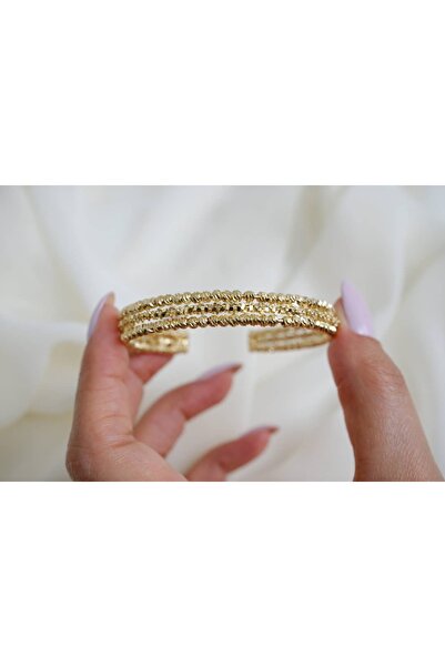 ATELİER TUĞBA Klpç098 Dori̇ka Detailled Multi-Row Gold Clamp Bracelet (Adjust...