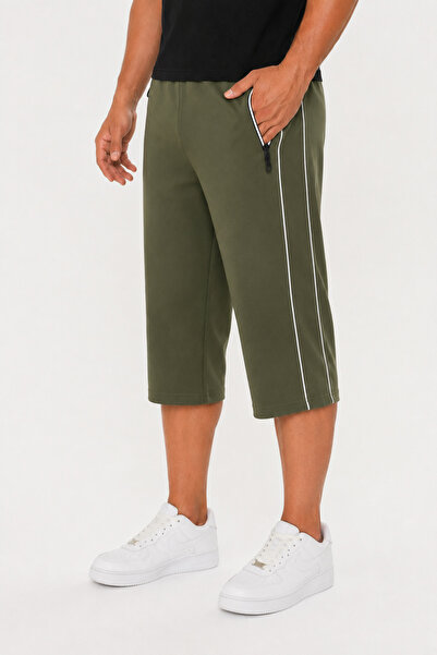 Marco Ferry Large Size Men's Cotton Striped Detailed Capri Khaki-6077B
