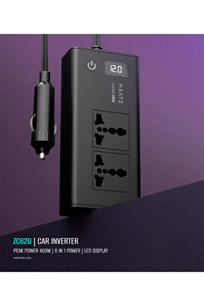 HEATZ ZC620 6-in-1 Car Power Inverter 200W | DC 12V to AC 220V | Dual AC Outl...
