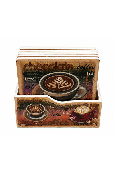 PRC Wooden cup holder with 6 coasters, Coffee model