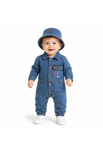 CROCODAYS Unisex Kids Baby Jeans (Jeans) Dap Printed Overalls with Hat (6/9/12/18) Months