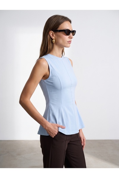 Dilvin 32960 100% Cotton Sleeveless Top-Light Blue