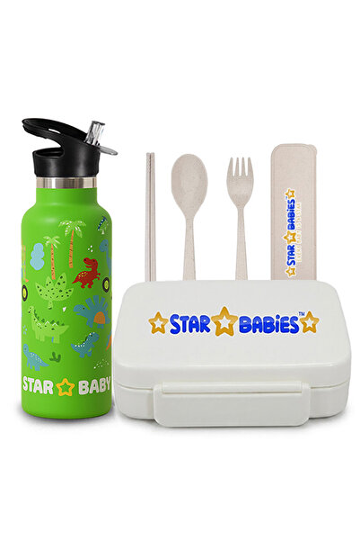 STAR BABiES 3 Piece Kids School Lunch Combo Insulated Water Bottle with Straw...