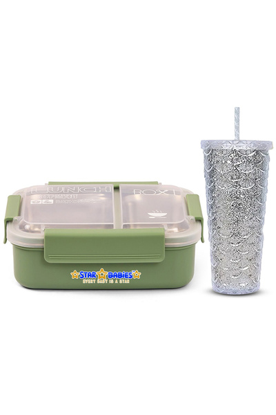 STAR BABiES 1100ml Stainless Steel Lunch Box and Large Textured Hydration Tra...